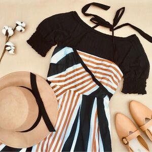 Anthro ❉ Edges Angles Moulinette Soeurs Stripe Asymmetrical Halter Apron Dress 2